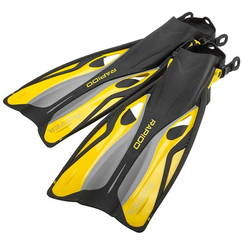 Rapido Boutique Collection Italian Design Premium Tempered Glass Lens Anti-Fog Panoramic View Frameless Snorkel Mask, Elite Dry Snorkel Tube, Quick Adjust Fins - Mask Fin Snorkel Set