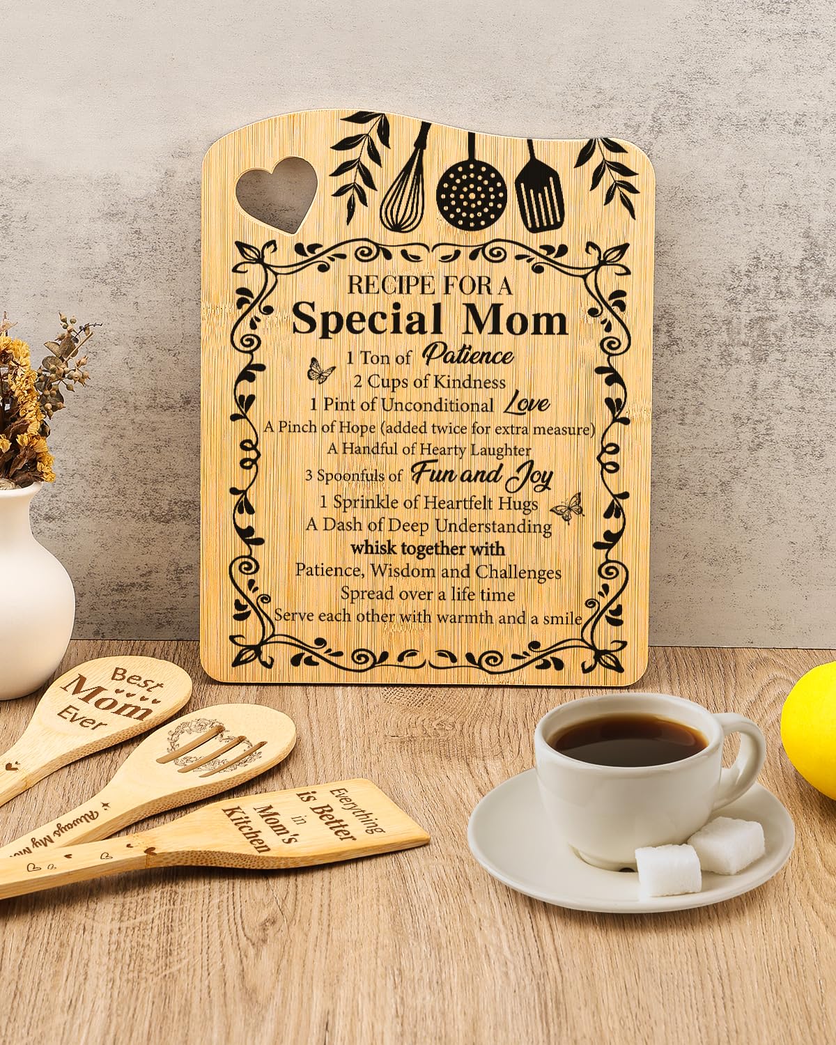 Aremdys Gifts for Mom,Popular Mom Birthday Gifts from Daughter Son Bamboo Cutting Board Set Best Mom Ever Gift Ideas for New Mom Step Mom,Recipe for Special Mom Chopping Board