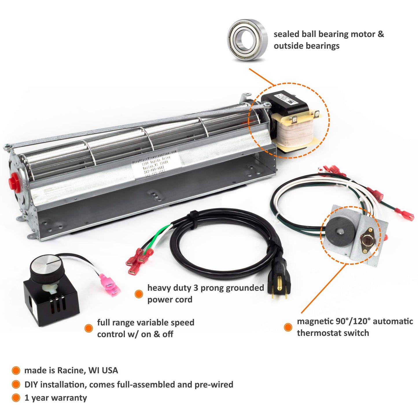 BKT GA3650T GA3650TB GA3700T GA3700TA Fireplace Blower Fan Kit for Desa, FMI, & More - Energy-Efficient Fireplace Fan Blower Kit w/Power Cord, Etc. - Easy-to-Install Home Heating Accessories