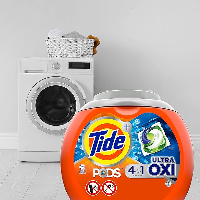 Tide PODS Ultra Oxi Laundry Detergent Soap Pacs, 61 Count, 4 in 1 Laundry Pods with Built-In-Pretreaters and Stain Remover