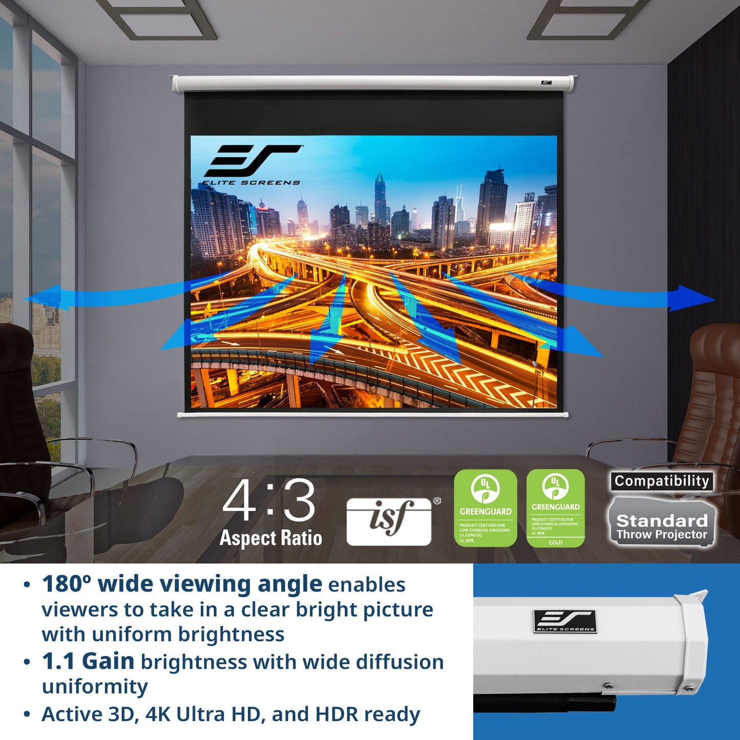 Elite Screens Spectrum RC 1 Remote KIT, 100-INCH Diag 4:3, Motorized Projection Screen Movie Home Theater 4K/8K Ultra HD Ready, ELECTRIC100V2