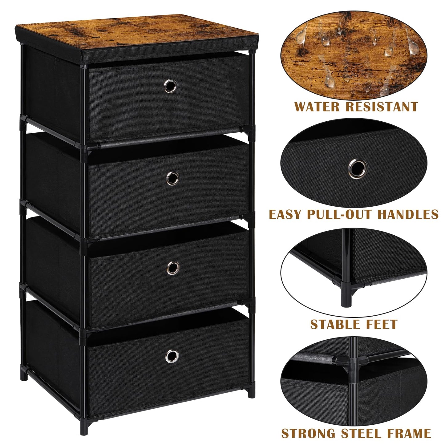 MOOACE Fabric Storage Dresser with 4 Drawers, Small Chest of Drawers Clothes Organizer and Storage Tower for Bedroom, Fabric Storage Bin Organizer, Black