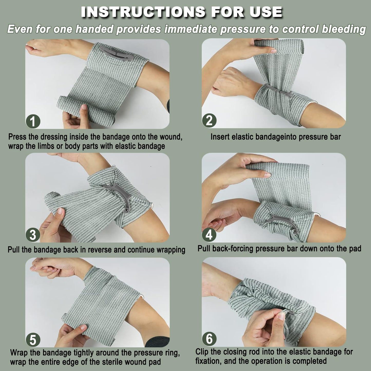 Israeli Emergency Bandage, 6" 4Pack Compression Bandage, Trauma Wound Dressing, Sterile Vacuum Sealed Packaging for Bleeding Control, Medical Trauma Kit, Combat Tactical First Aid IFAK Supplies