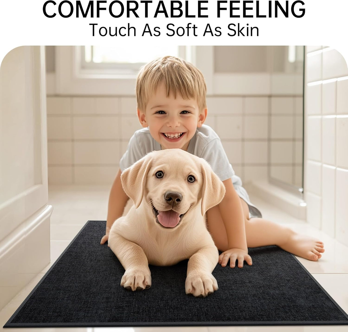 Mecko Bath Mat, Ultra Absorbent Quick Dry Bathroom Floor Mats-Rubber Non-Slip Thin Bathroom Rug Fit Under Door, Cozy Cloth Surface Shower Rug for Bathtub, Sink, Shower Room(Black,16"x24")