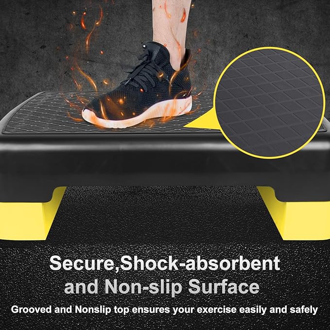 HaoKang Height-Adjustable 4''-6'' Step Aerobics Platform Fitness Equipment Stepper Trainer Exercise Step Platform with 2 Riser