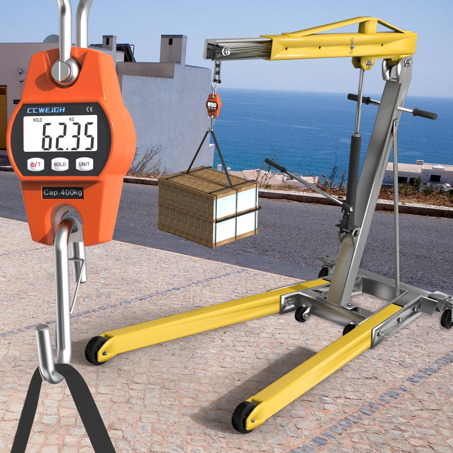 Hanging Scale Handheld 880lb/400kg Crane Scale Luggage Scale,with ABS Plastic case & Big LCD Display, Portable Digital Mini Crane Scale Fishing Scale，for Gym,Hunting,Travelling,Farming（Orange）