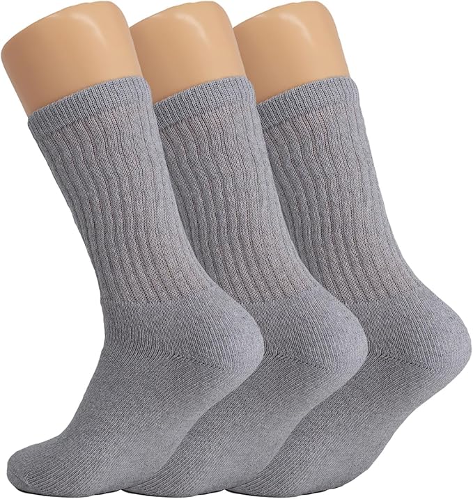 AWS/American Made 3 Pairs Gray Athletic Crew Socks for Women (Shoe Size 9 to 11)