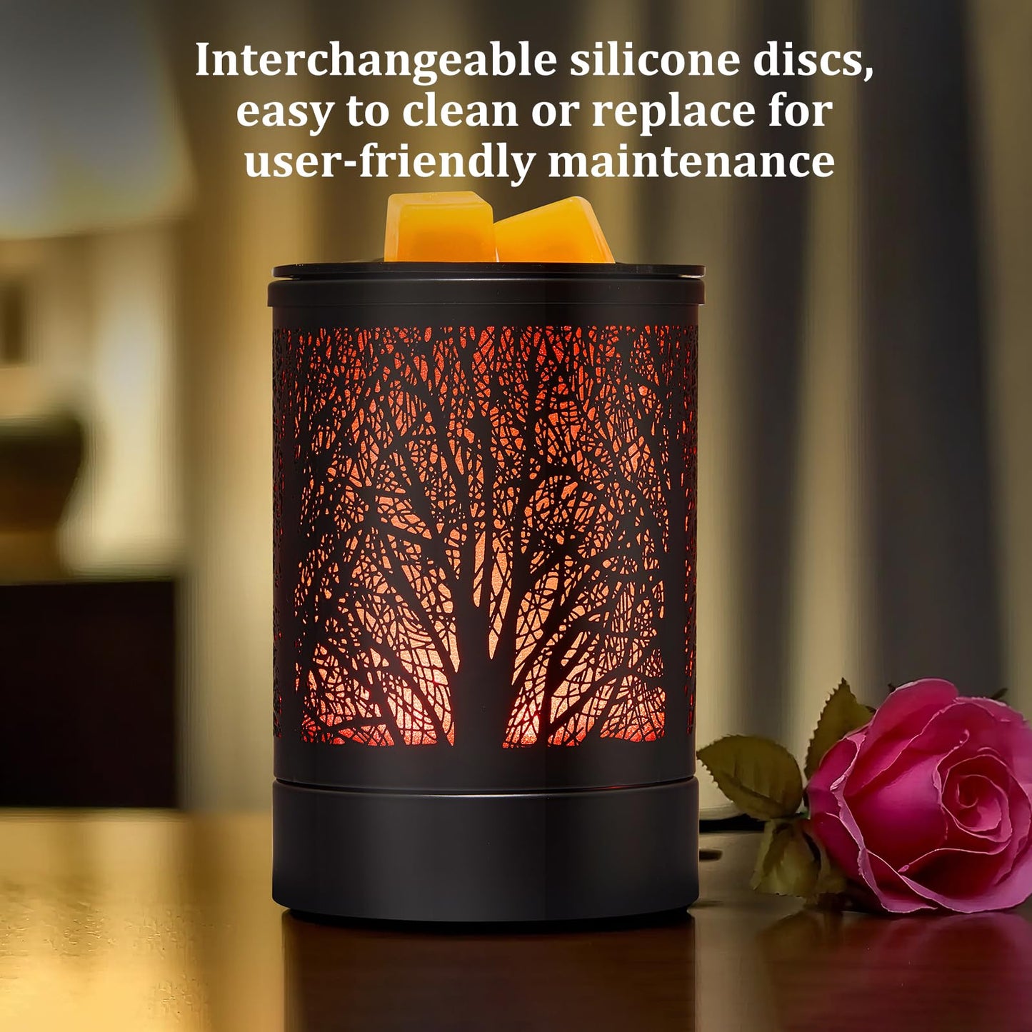 Enaroma Fragrance Wax Melts Warmer with 7 Colors LED Changing Light Classic Black Forest Design Scent Oil Candle Warmer