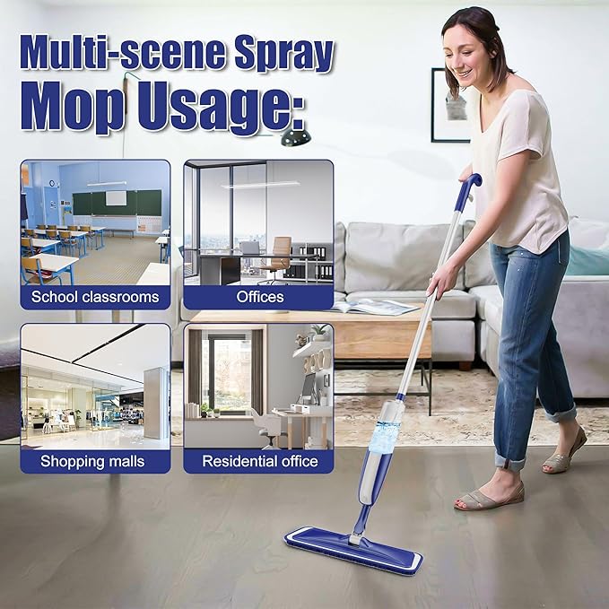 Wet Dust Mops for Hardwood Floor Cleaning - MEXERRIS Microfiber Spray Mops with 4 Reusable Pads 2 Refillable Bottles - Wood Floor Mops with Spray Home Commercial Use for Hardwood Laminate Tiles