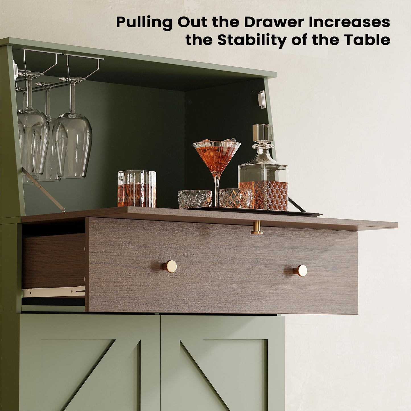 ANCTOR Bar Cabinet with Foldable Countertop 53" Liquor Cabinet Bar for Home with Wine Rack Hidden Storage Adjustable Shelf Large Drawer Wine Bottle Slots Quiet Closed Hinges