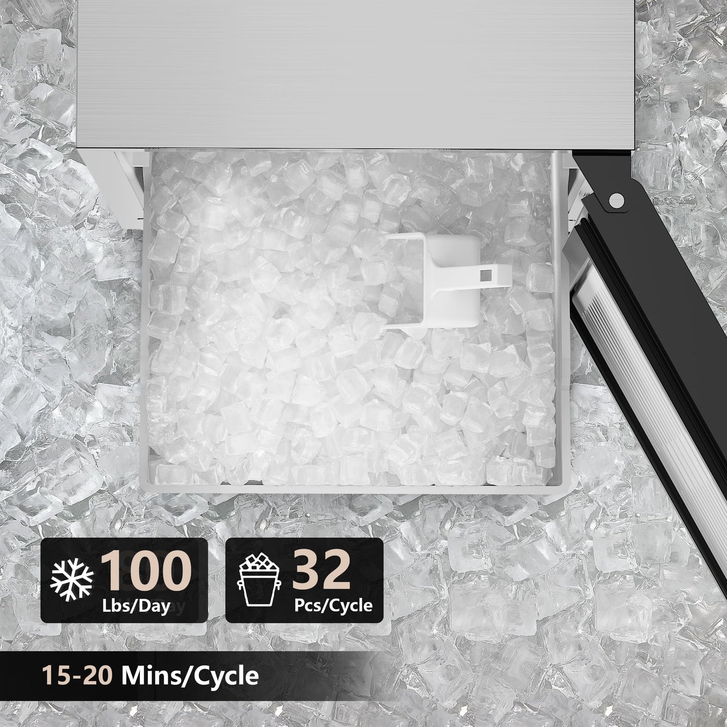 Coolake 15" Commercial Under Counter Ice Maker, 100Lbs/Day Outdoor Ice Maker with 30 Lbs Storage, Stainless Steel Gravity Drainage Freestanding Built-in Ice Machine for Home Bar Garage Kitchen