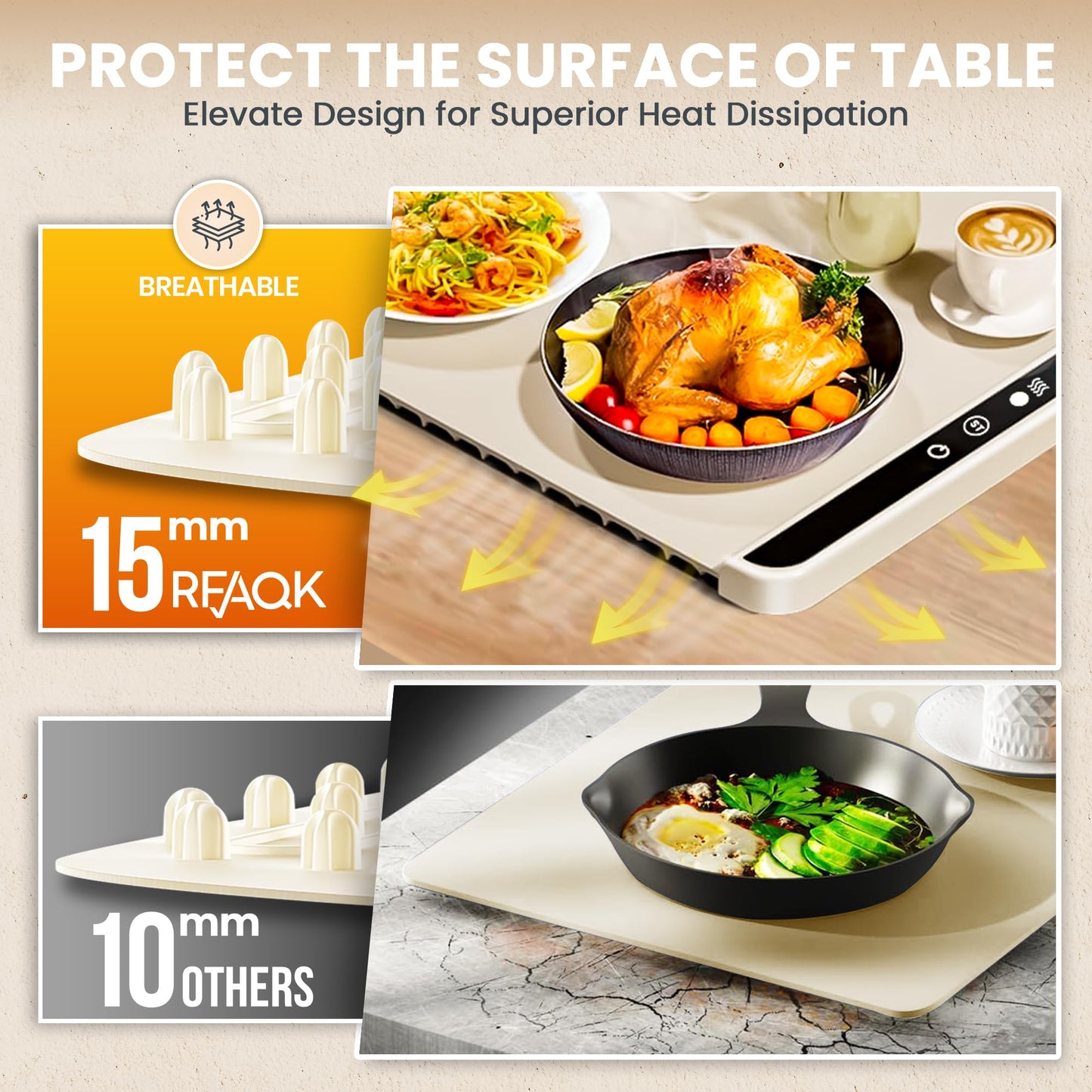 Food Warming Mat for countertop- Full Surface Heating Food Warmer Trays for Buffets Party with Multiple Temperature Settings,Heating Quick,Portable Design, Timed Function for Your Family (Cream White)