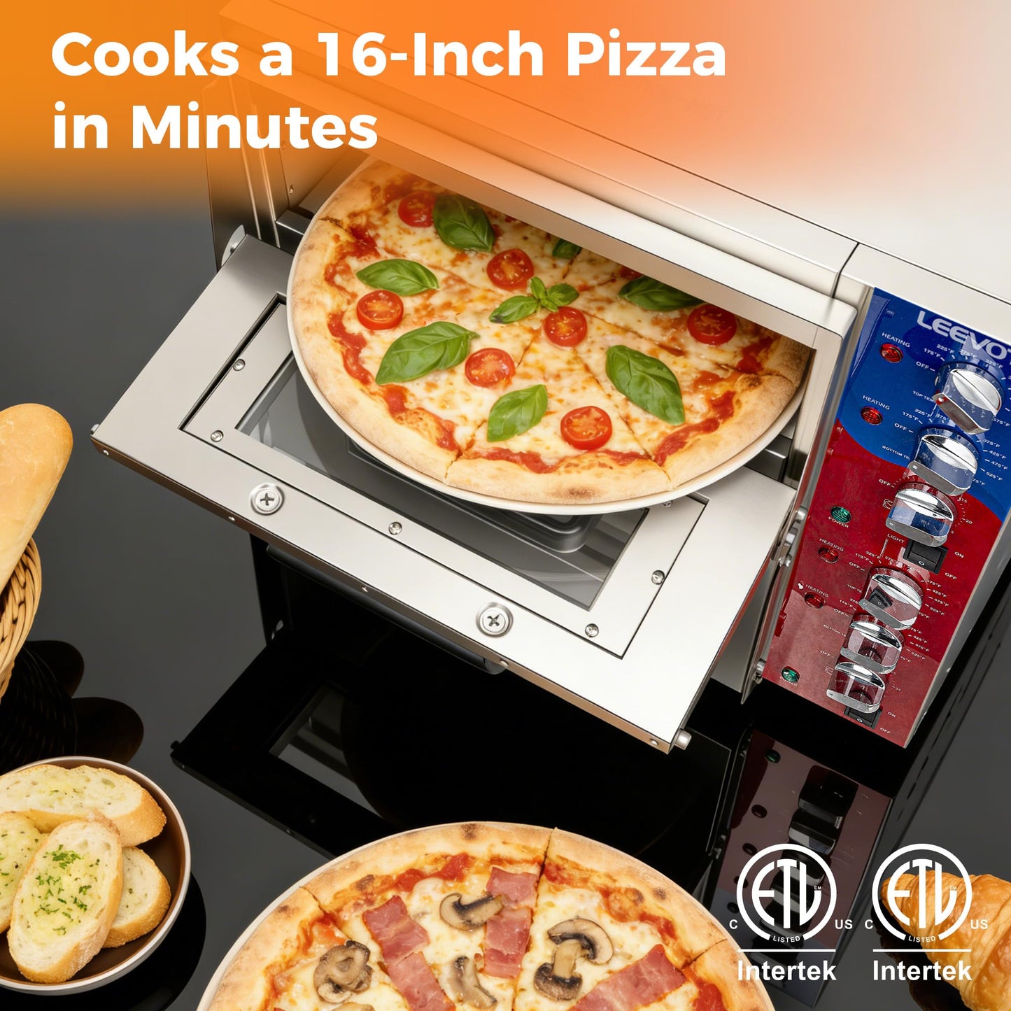 LEEVOT Commercial Double Deck 16 Inch Electric Pizza Oven | 3600W Countertop Pizza Maker with Pizza Stone for Restaurant, Food Truck & Indoor Use | ETL Certified, 120V