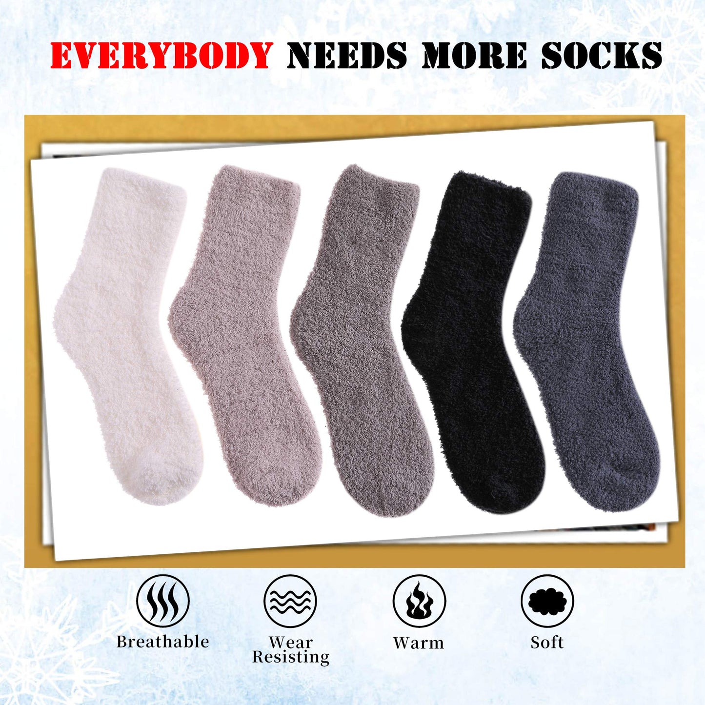 LANLEO 5/6 Pairs Womens Super Soft Fuzzy Plush Warm Winter Home Sleeping Slipper Socks 5 Pairs Solid Color Style