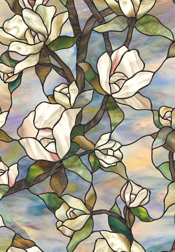 Artscape Star Magnolia | Privacy Window Film with Vibrant Colored Pattern | Non-Adhesive & UV Protection | Easy to Apply & Removable | 24 x 36 Inches | Made in USA