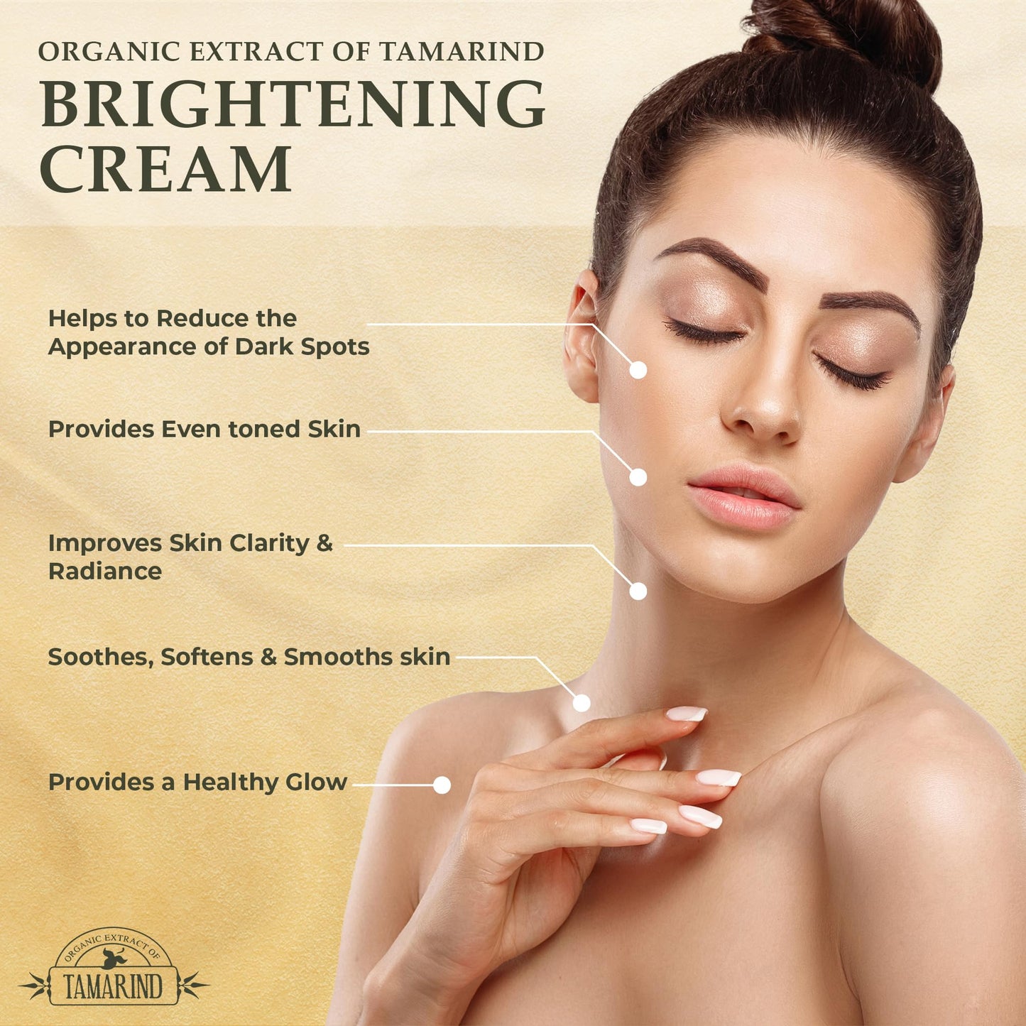 Organic Extract of Tamarind, Skin Brightening Cream - 1.7 fl oz / 50 ml - Dark Spot Cream for Hands, Knuckles, Body, Face, Under