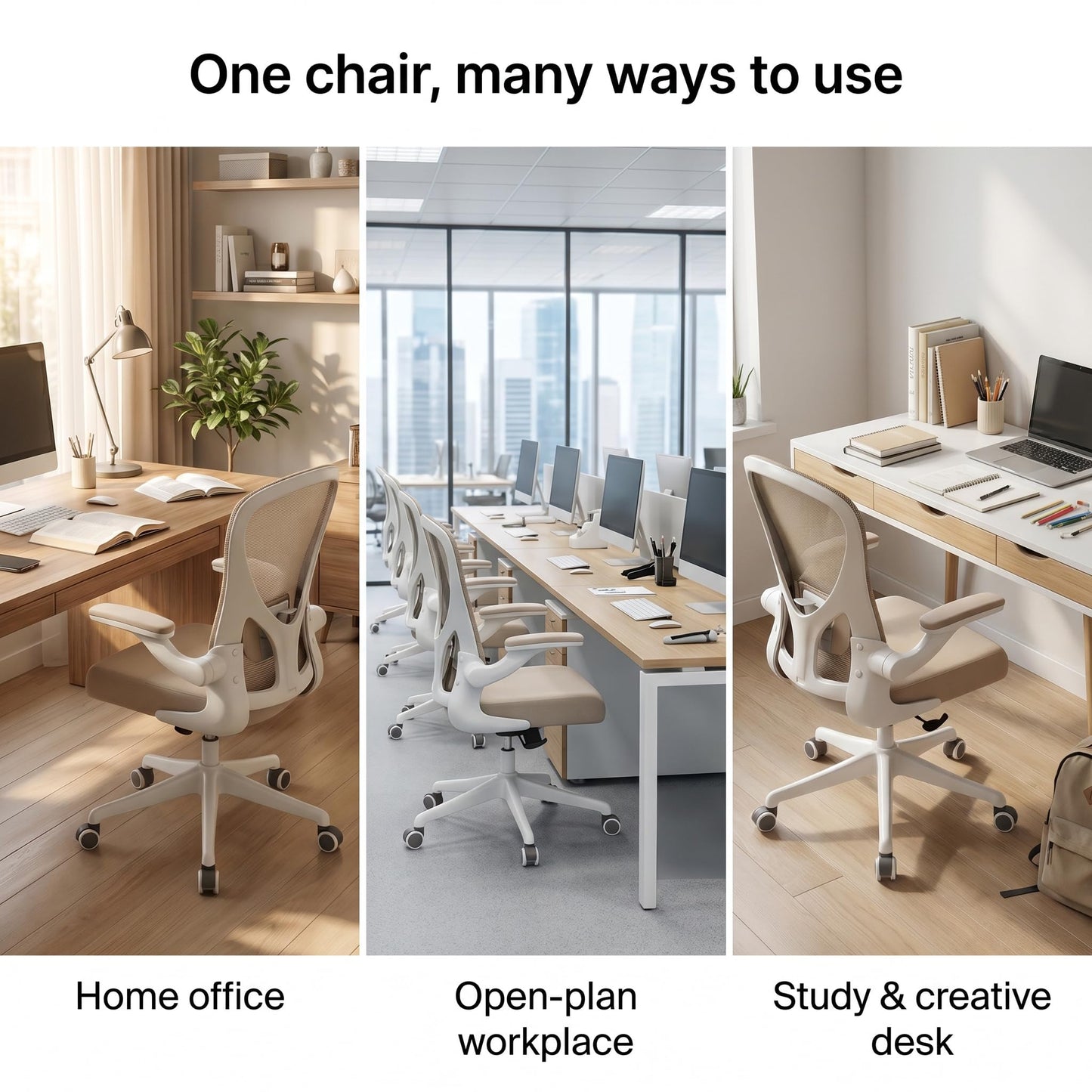 Ergonomic Office Chair with Adjustable Lumbar Support & Flip-Up Armrests - High Back Computer Desk Chair with Thickened Seat Cushion, Rolling Wheels for Home/Office Study Work