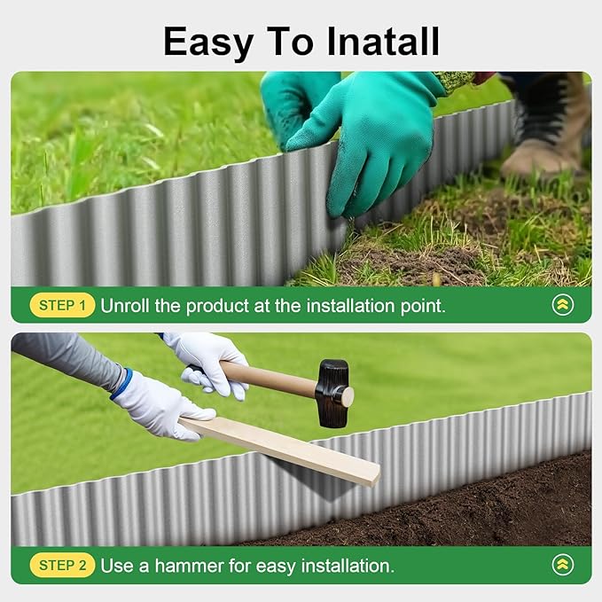 Land Guard Corrugated Garden Edging Border, 6" x 25' Landscape Paver Edging, Tall Landscape Edging, Fence for Garden, Flower Bed, Lawn and Landscape Edging (Silver)