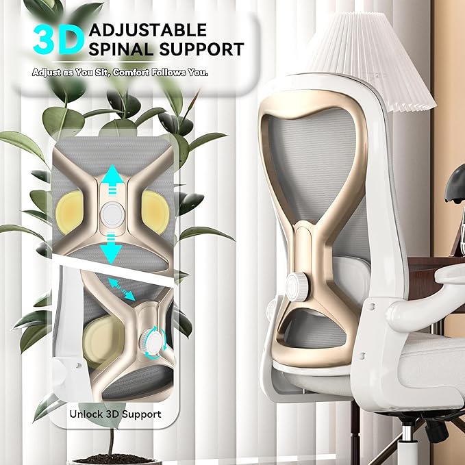 CASASIO Office Desk Chair with Ergonomic Lumbar Support, Extra-Thick Seat Cushion, Flip-up Arms, Breathable Mesh Back, Computer Task Chair for Home Office