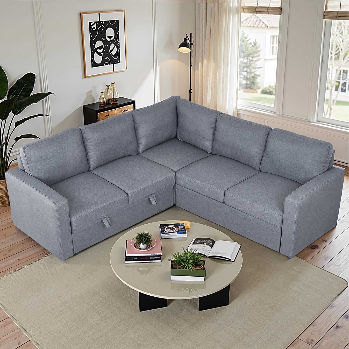 Trygoal Sleeper Sofa Couch with Pull Out Bed, L Shaped Couch Bed with Storage, Sectional Sleep Couches, Convertible Sleeper Sofa Beds W/Reversible Chaise&Back Cushion for Living Room, Grey