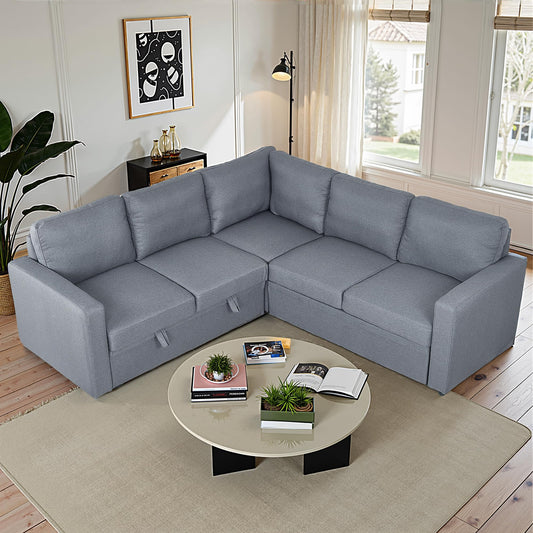 Trygoal Sleeper Sofa Couch with Pull Out Bed, L Shaped Couch Bed with Storage, Sectional Sleep Couches, Convertible Sleeper Sofa Beds W/Reversible Chaise&Back Cushion for Living Room, Grey