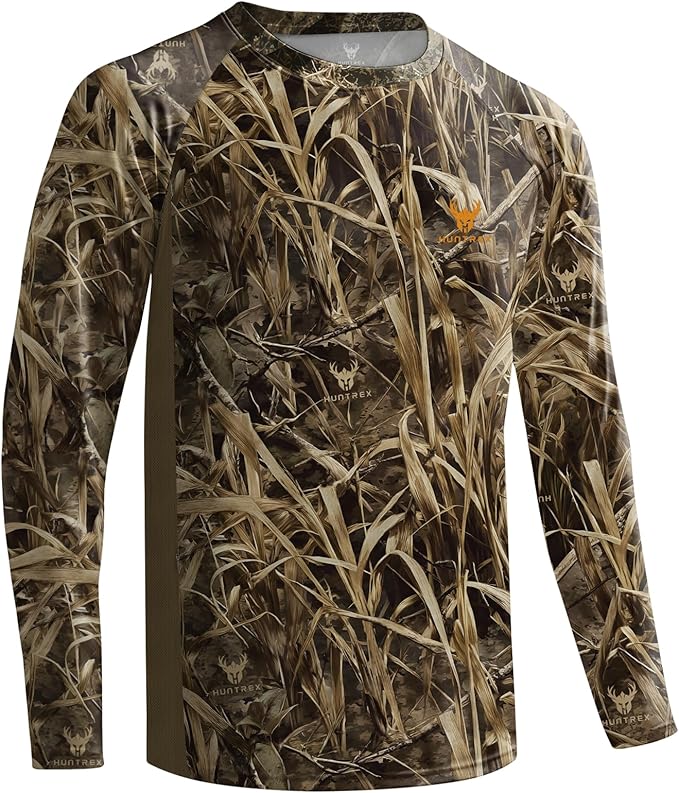 Huntrex Men's Camo Hunting Shirt with Zipper Pocket – UPF 50+ Fishing Shirts Sun Protection Long Sleeve Quick-Drying