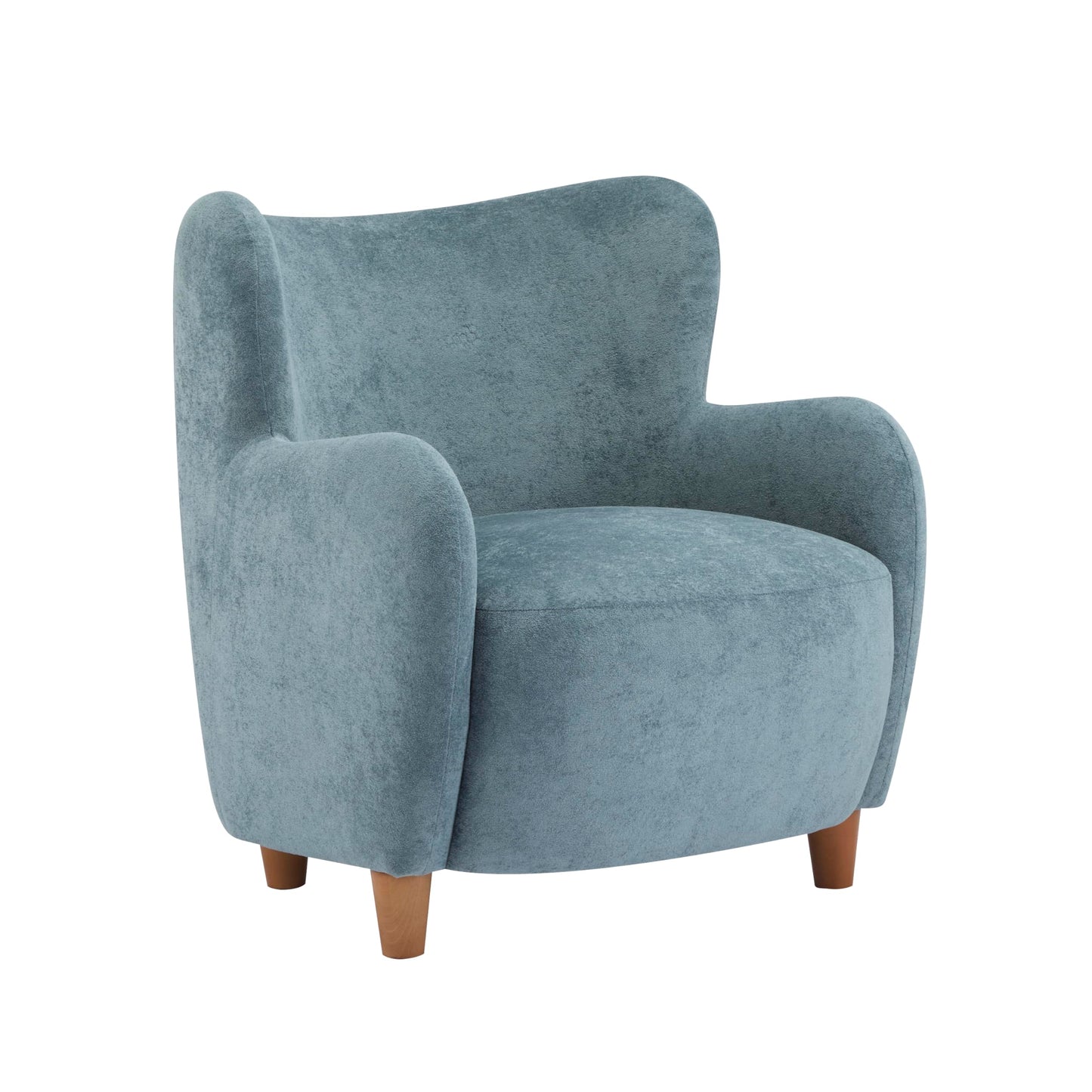 Christopher Knight Home Auden Wooden Low Profile Accent Chair, Velvet Upholstered Wingback Living Room Lounge Chair, Bedroom Comfy Reading Chair, Curved Backrest Single Sofa with Armrest, Dusty Blue