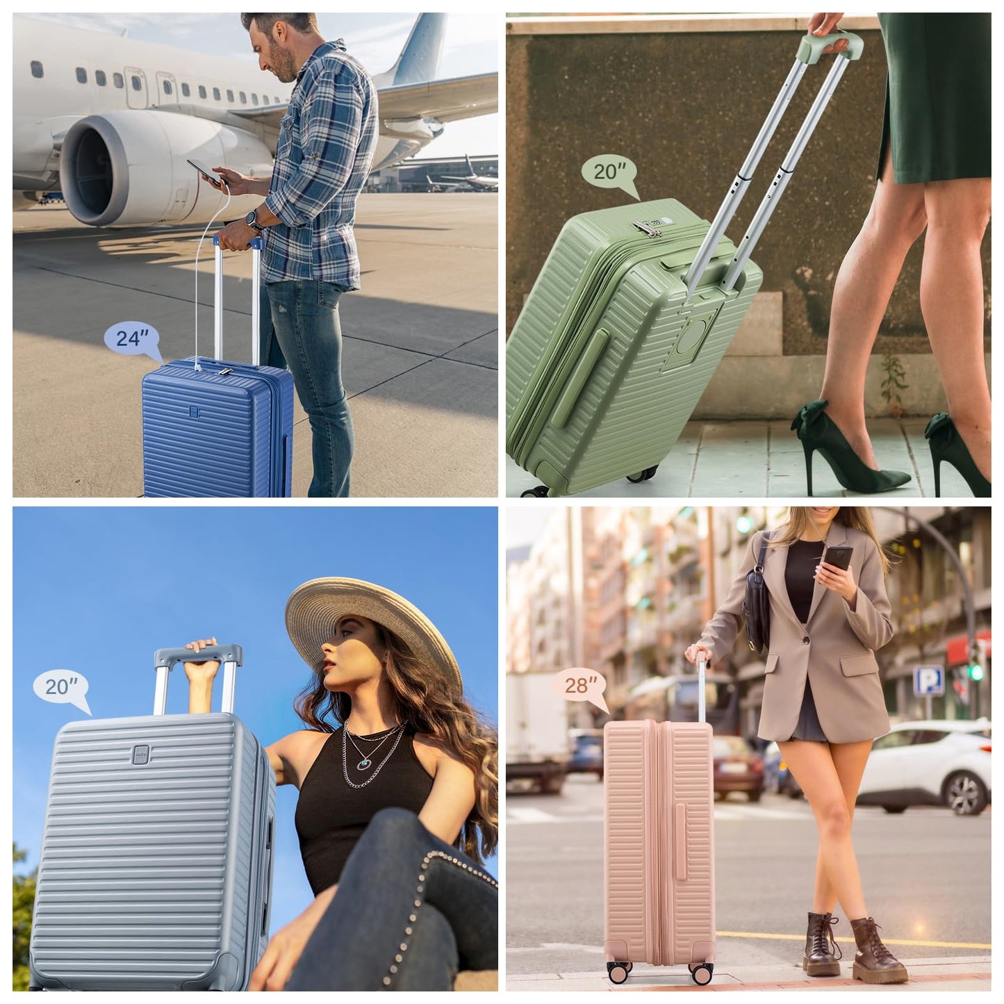 HanTrip Hard Shell Suitcases Airline Approved 20 Inch Carry on Luggage, Expandable Travel Luggage Carry on Luggage with Cup Holder Charger Built in, Lightweight Small Suitcases with Wheels, White