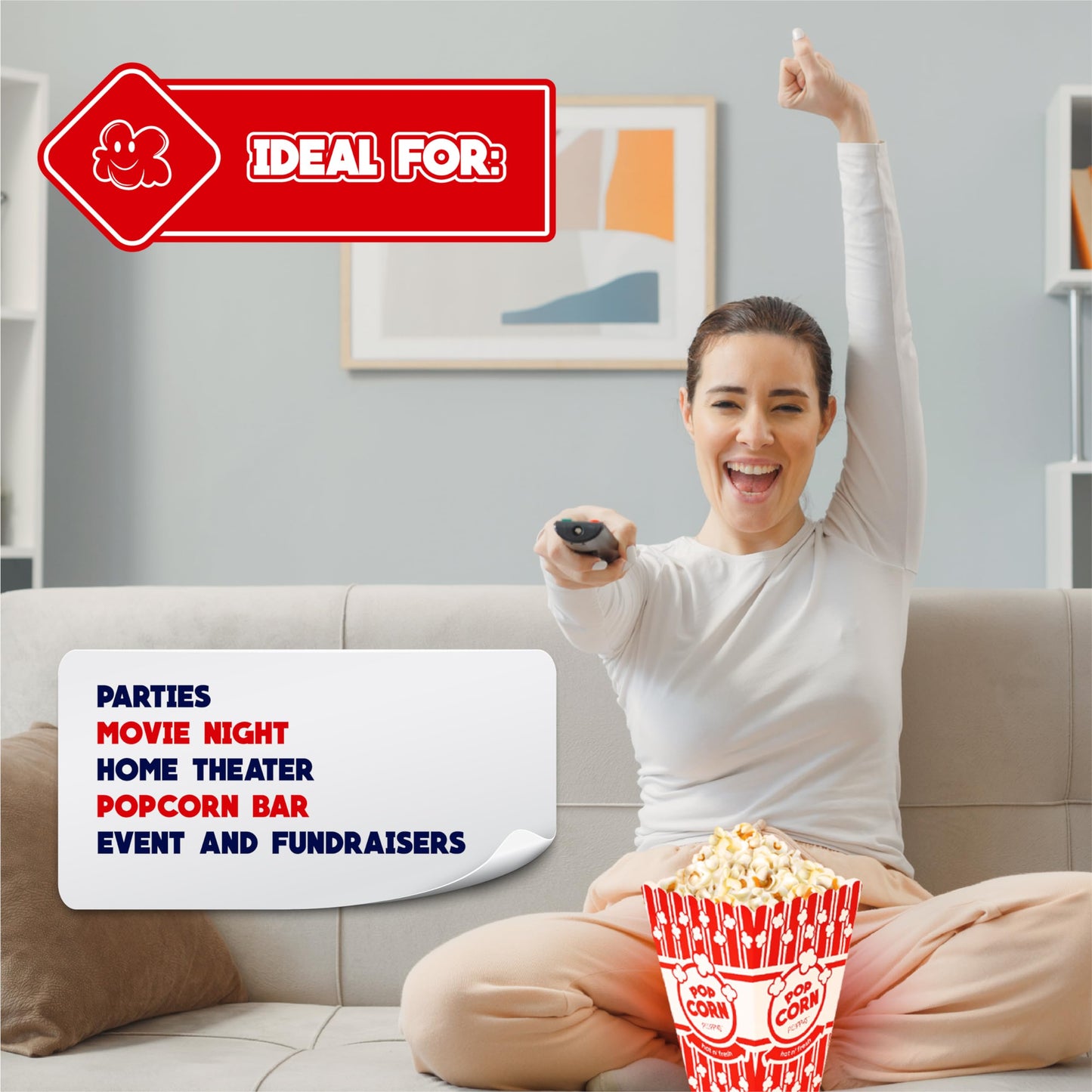 Poppy's Large Popcorn Boxes – 10 Pack 46 Oz Concession-Grade Popcorn Buckets, Popcorn Machine Accessories for Popcorn Bars, Movie Nights, Concessions