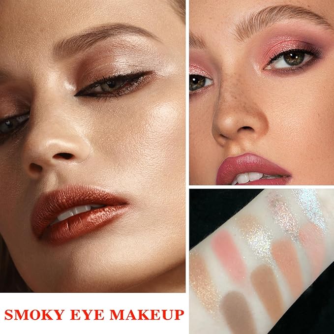 10 Shades Nude Matte Eyeshadow Palette,Shimmer Naked Eyeshadow Palette,Eye Shadow Palette Natural Flash Waterproof Durable Smoked Professional Makeup Palette With Brush 01