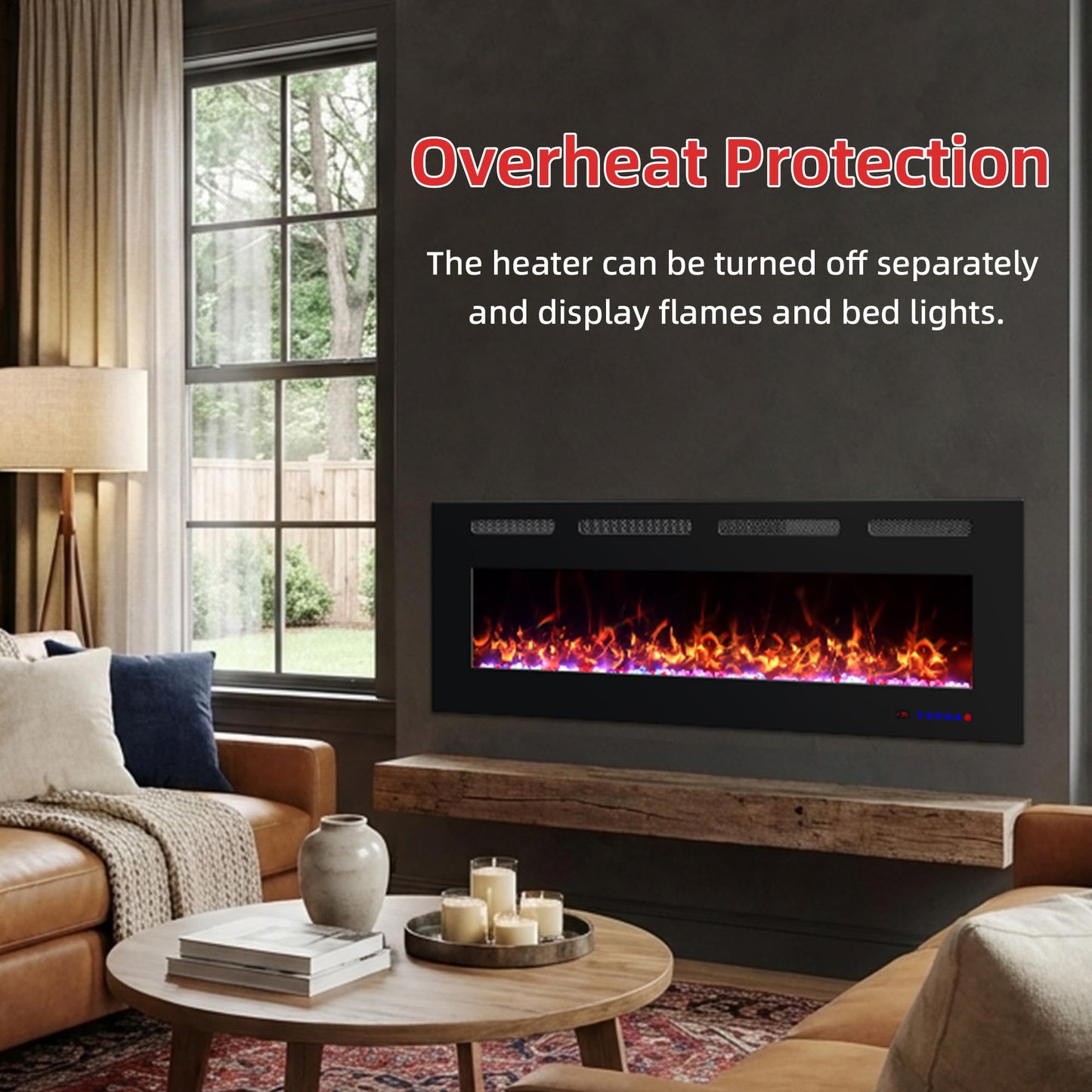 Prismaster 72" Electric Fireplace Insert, Ultra Thin Linear Fireplace Heater, Wall Mounted Recessed, Adjustable Flames& Brightness, 750W /1500W, Timer