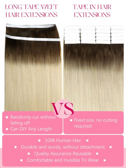 Lacer Genius Weft Tape in Hair Extension Human Hair Tape in Human Hair Weft Hand Tied For Women Rooted Darkest Brown to Platinum Blonde 20 Inch 60g