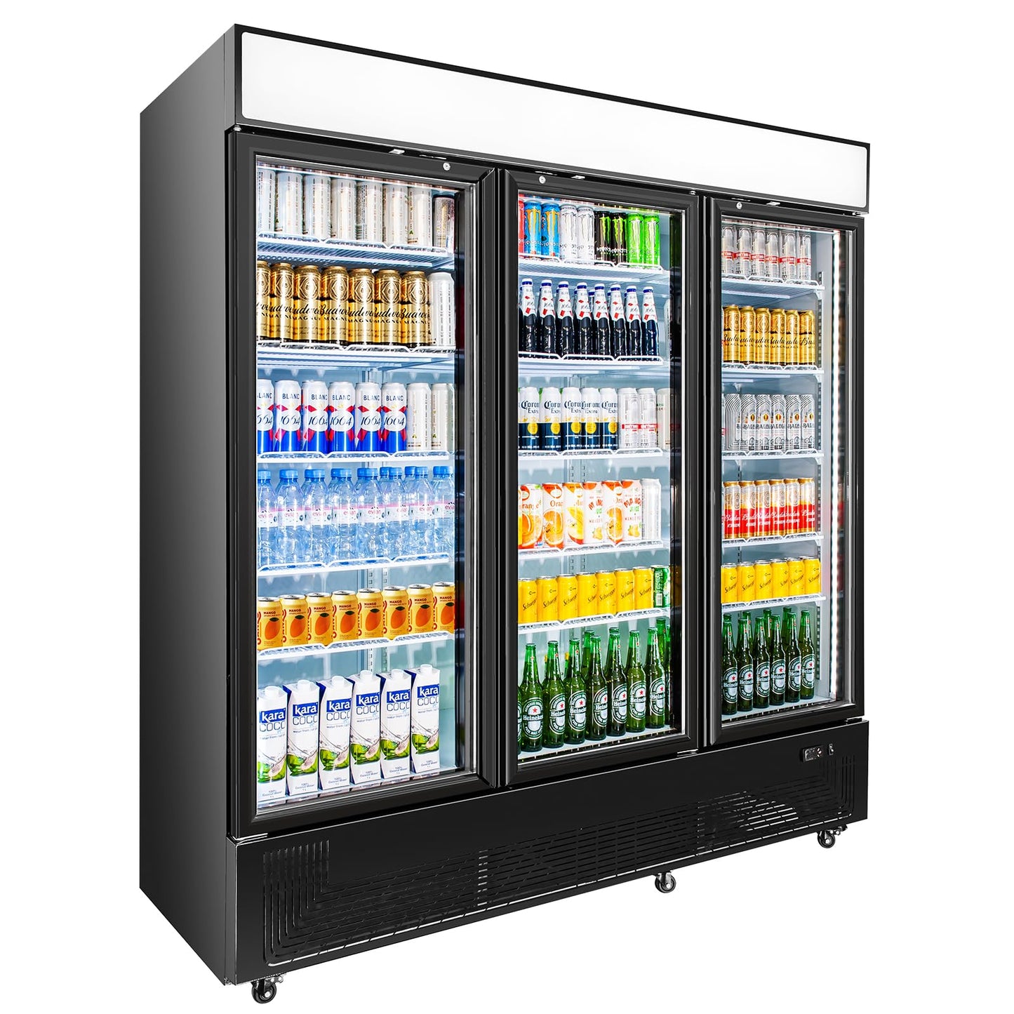BINGERMA Commercial Beverage Refrigerator with 3 Glass Doors 56 Cu.ft Display Merchandiser Cooler Bar Black Drink Fridge for Convenience Stores, Supermarkets,Bars,Offices