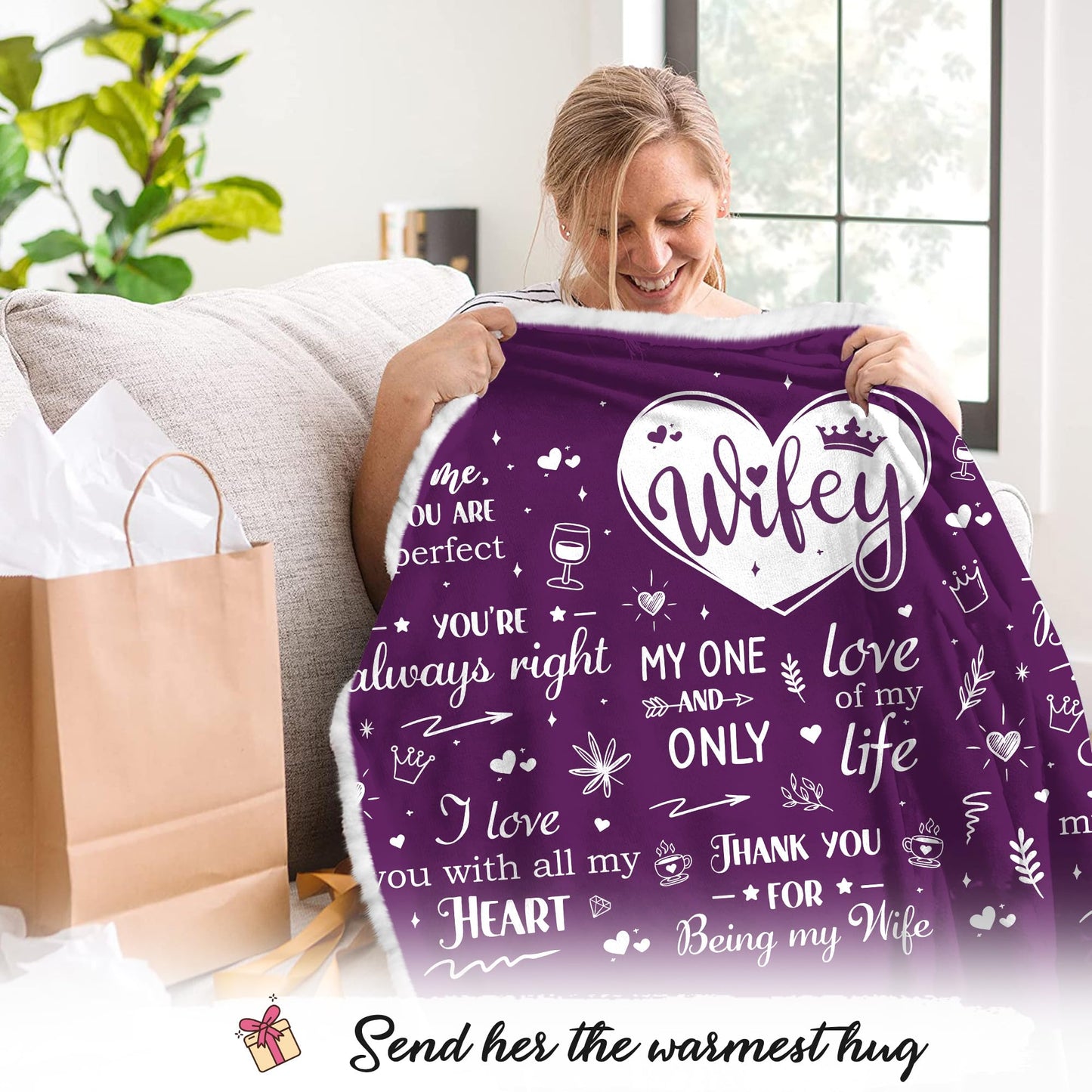 Wife Fleece Wearable Blanket Hoodie - Wife Gifts from Husband - Gifts for Wife for Christmas, Wife Birthday Gift Idea, Gifts for Her for Anniversary, Valentines Day Gifts for Her
