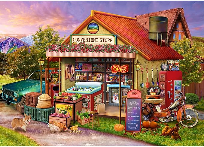 HUADADA Jigsaw Puzzles for Adults 1000 Pieces, Country Store Interlock Perfectly Letter on Back No Dust, Home Decor Birthd...