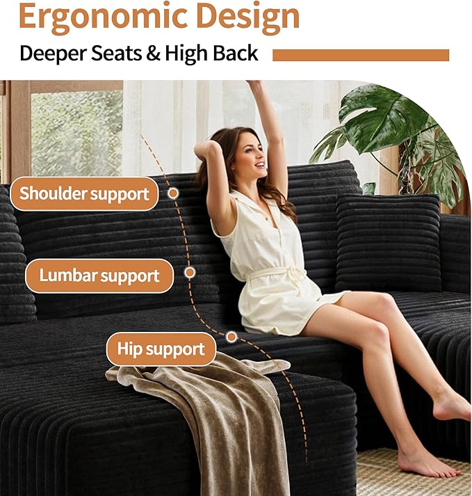 Fancyfire 108" Cloud Modular Sectional Couch with 2 Ottoman,Ultimate Comfort U-Shaped Deep Seat Sofa,Boneless Couch Upholstered 3-Seater Sofas for Living Room, No Assembly Required(Black)