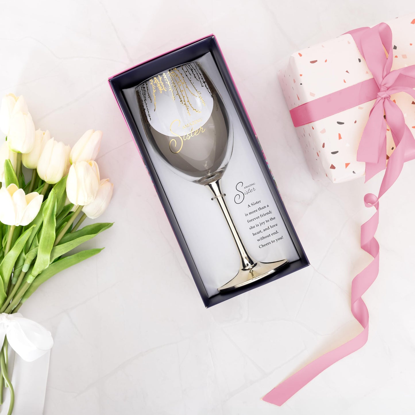 Pavilion Gift Company - Amazing Sister - 19 oz Stemmed Wine Glass Stepsister Sister-In-Law Present From Sibling Brother