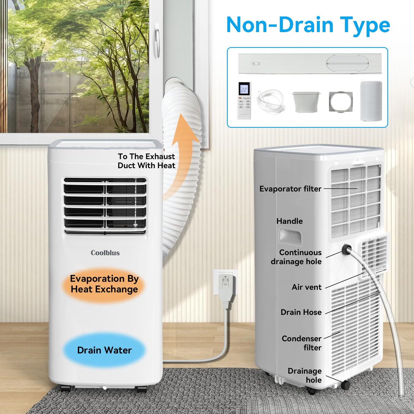 Coolblus Portable Air Conditioners, 8400 BTU air conditioner Cools Up to 350 Sq.Ft, 3 in 1 Portable AC with Remote, 24H Timer, Sleep Mode, Window Kit & Filter Brush, No Wall Required