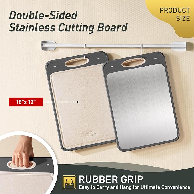 2 in 1 Stainless Steel Cutting Board with Handle Chopping Large Big Small Metal Meat Butcher Block Not Titanium Madera Glass Marble Stone Kitchen Tablas Cocina Cortar Picar Regalos Mujer Mama Abuela