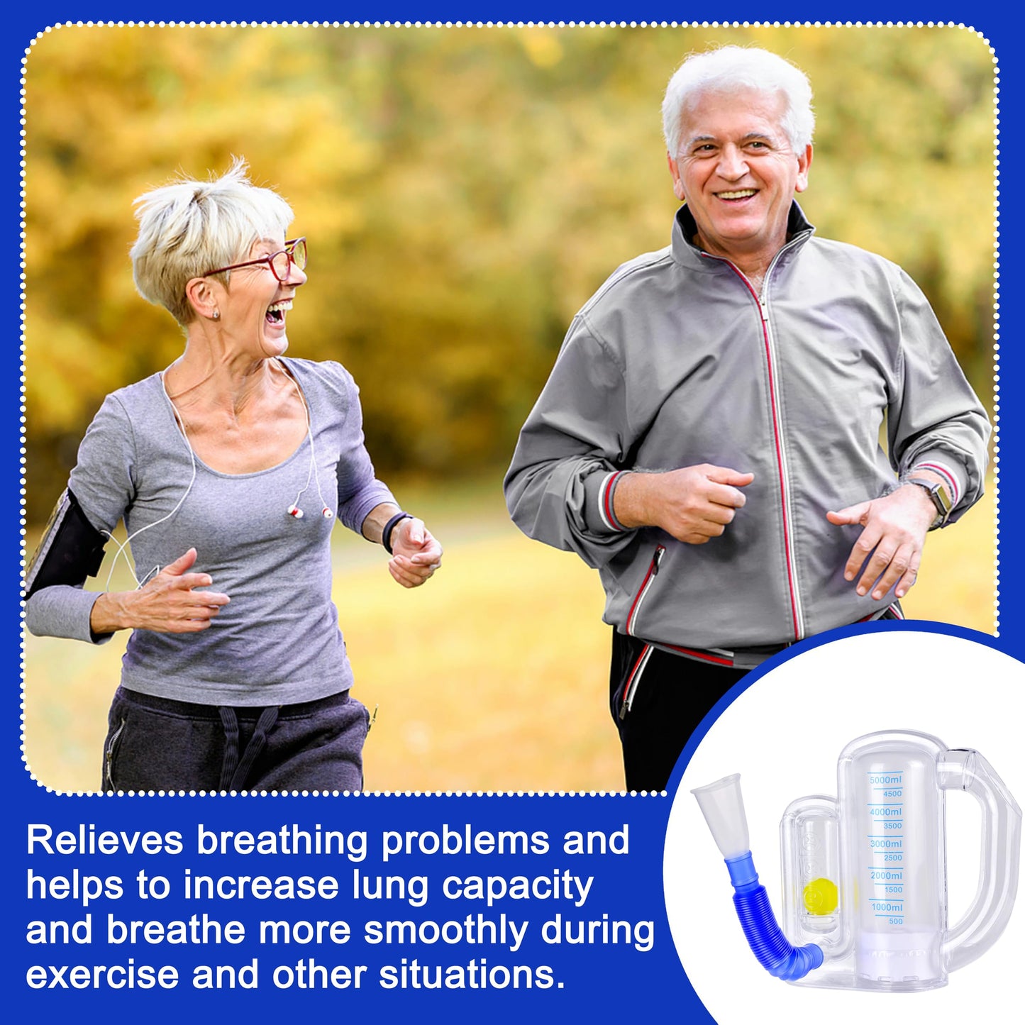 Incentive Spirometer,Adult Lung Trainer,Breathing Trainer - 5000ML Inhale Volume Measurement, Equipped with Ball Flow Rate Indicator & Scale Indicator