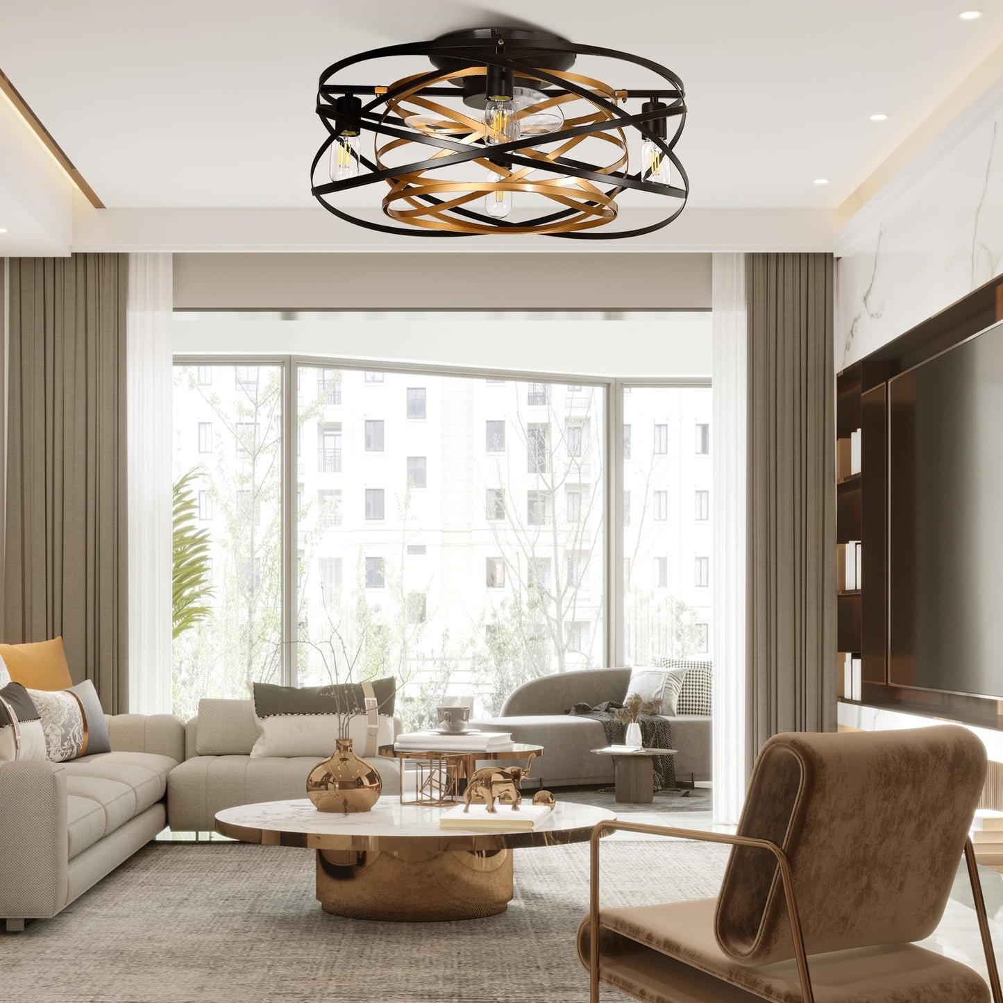 Yitahome Caged Ceiling Fans With Lights Remote Control, 22 Bladeless Low Profile Ceiling Fan, 6 Speeds Flush Mount Enclosed Ce