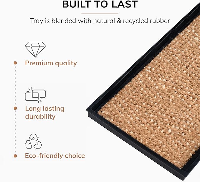 Anji Mountain Heavy Duty Waterproof Rubber Shoe Storage Mat Organizer/Boot Storage Tray Multi Use for Entryway with Coir, Tan and Khaki Insert, Fits 3 Pair (34.5" Wide)