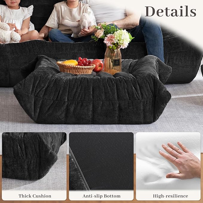 HABUTWAY Bean Bag Ottoman,Foot Rest,Fireside Chair Memory Foam Lazy Bean Bag Sofa for Living Room,Bedroom,Dorm,Office (Ottoman-Black)
