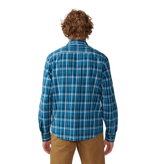 Mountain Hardwear Men's Big Cottonwood Long Sleeve Shirt, Dark Caspian Trailhead Plaid, X-Large