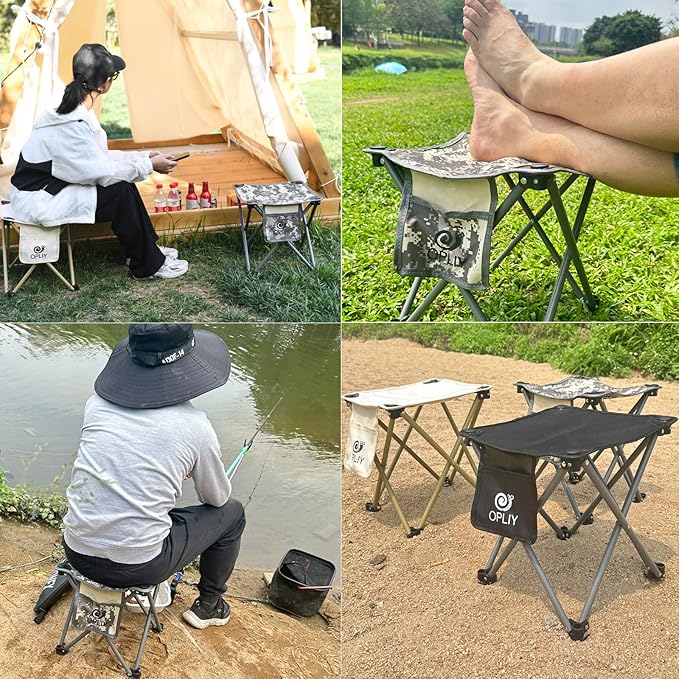 Opliy Camping Stool, 13.5 inch Folding Small Chair Portable Camp Stool for Camping Fishing Hiking Gardening and Beach, Camping Seat with Carry Bag (Green)