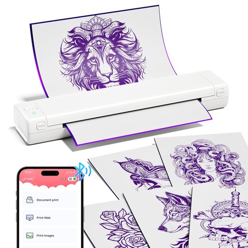 COLORWING M08F Portable Wireless Tattoo Stencil Printer, Thermal Inkless Bluetooth Tattoo Stencil Machine with 10pcs Tattoo Transfer Paper, Ideal for Tattoo Artists & Beginners - White
