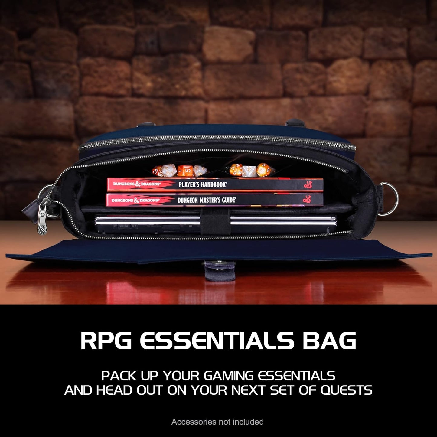 ENHANCE Collector's Edition RPG Player's Essentials DND Bag - Dragon Hide Exterior Messenger Bag Fits 2-4 Books, Binders, Dice & Accessories, with 17 inch Laptop Slot, Battlemap Straps (Dragon Blue)