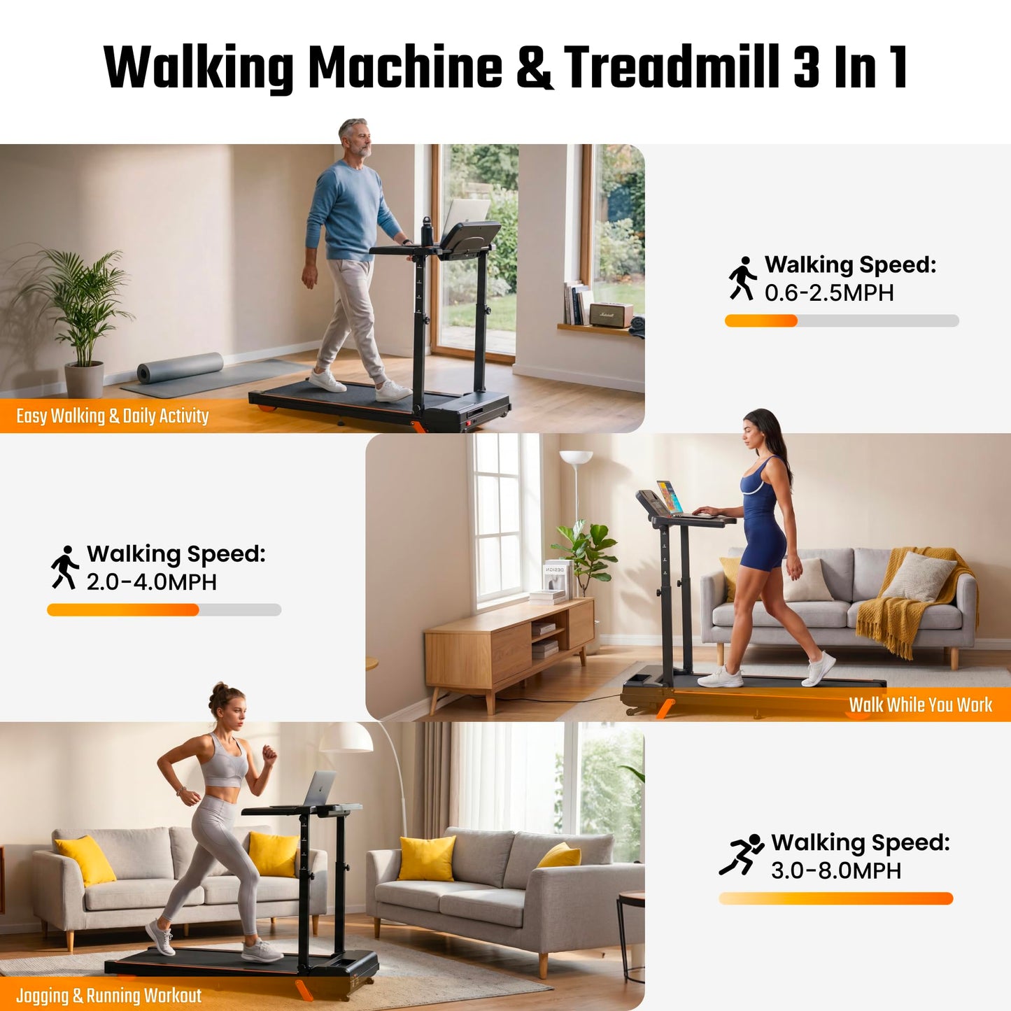 Foldable Walking Pad Treadmill with 12% Incline for Home Small, 3.5HP Under Desk Quiet Treadmill with Handle Bar, Compact Running Machine for 350 Lbs Capacity