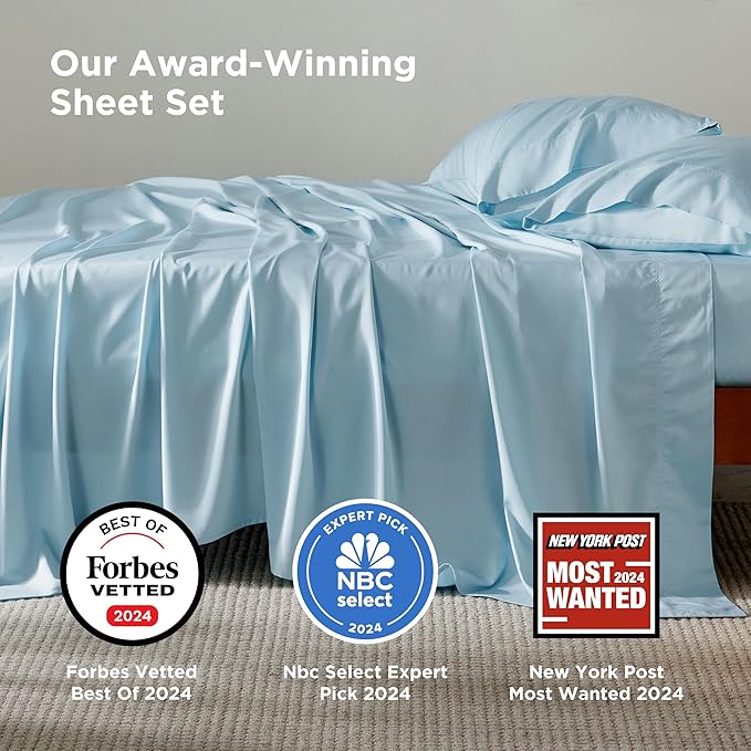 Bedsure Queen Sheet Set, Rayon Derived from Bamboo, Cooling Sheets, Breathable & Soft, Deep Pocket Up to 16 Inches, Hotel Luxury Silky Bedding for Hot Sleepers, Aqua