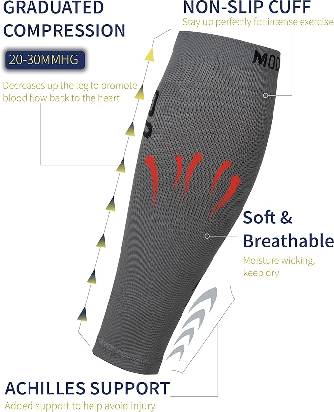 Modetro Sports Calf Compression Sleeves - Leg Sleeves for Men and Women - Shin Splint Relief Support Brace Running Flights